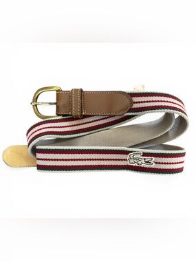 Vtg 70’s Izod Lacoste Stretchy Striped Belt Leather Brass Buckle Size 30